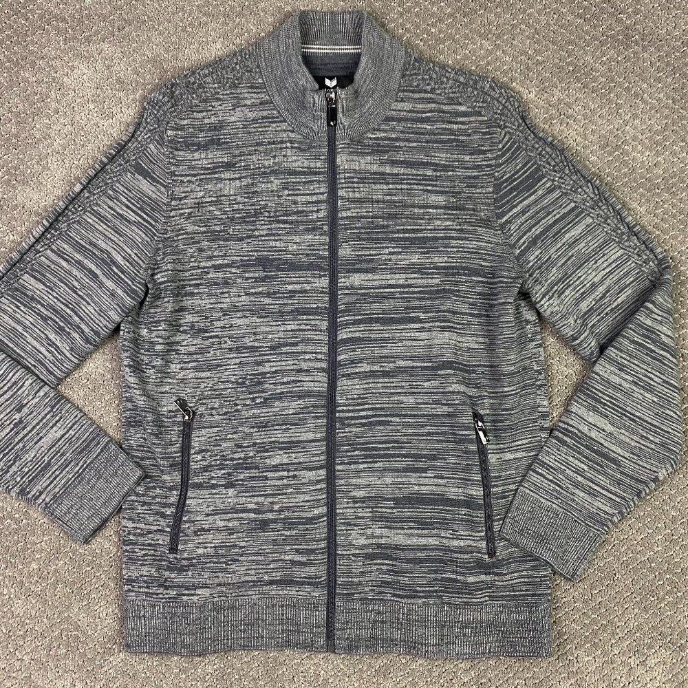 Buttercloth Full Zip Sweater Jacket Men's Large Gray Heather Zip Up Mock Neck